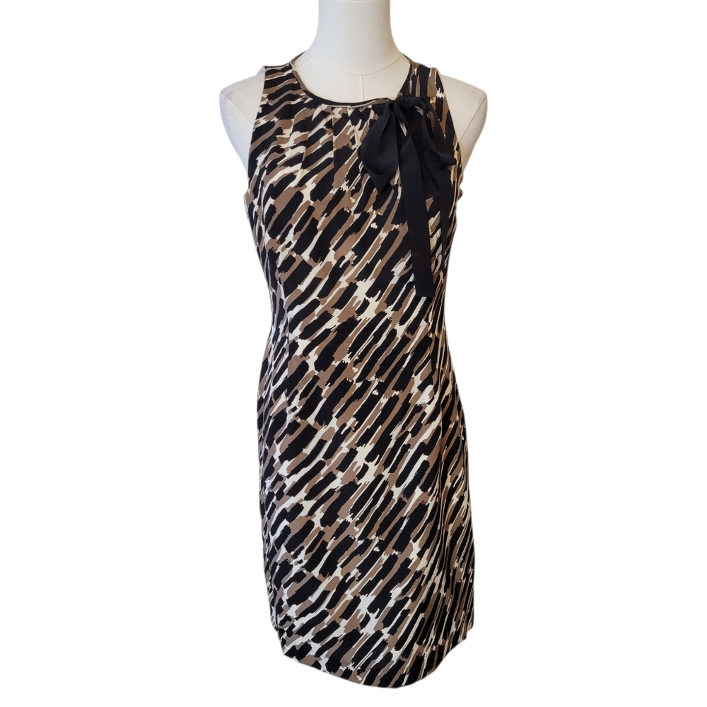 Ann Taylor Black & Brown Silk Sleeveless Shift Dress Size 4